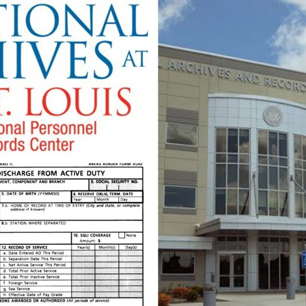 Image of NPRC where veterans can obtain copies of the military records to include a DD214; help with a discharge upgrade