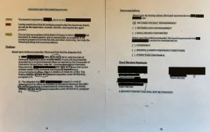 This is an image of a document produced during a board of inquiry showing the client's successful result at the board; winning board of inquiry; win board of inquiry