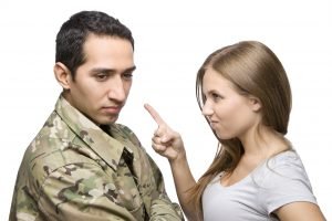 image of a Soldier in US Army uniform arguing with his spouse; Article 128b domestic violence; appeal an article 128 domestic violence conviction