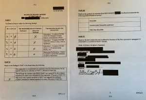 This is an image of a document produced during a Show Cause showing the client's successful result at the Show Cause board; winning Show Cause board; win Show Cause board; Board of Inquiry, BOI Board of Inquiry, BOI; BOI Lawyer; Show Cause Lawyer, Board of Inquiry Lawyer
