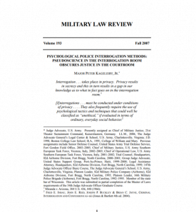 Image of the front page of a Military Law Review article on false confessions