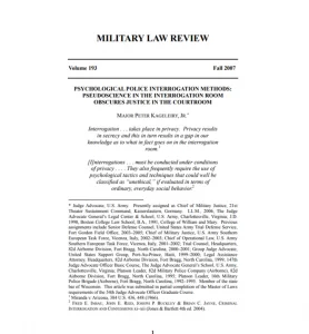 Image of the front page of a Military Law Review article on false confessions