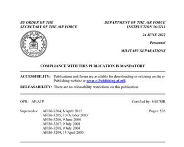 AFI 36 3208; AFI 36-3211 air force separations