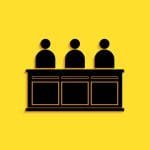 graphic of three jurors in silhouette seated in a courtroom; court-martial panel selection