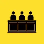 graphic of three jurors in silhouette seated in a courtroom; court-martial panel selection