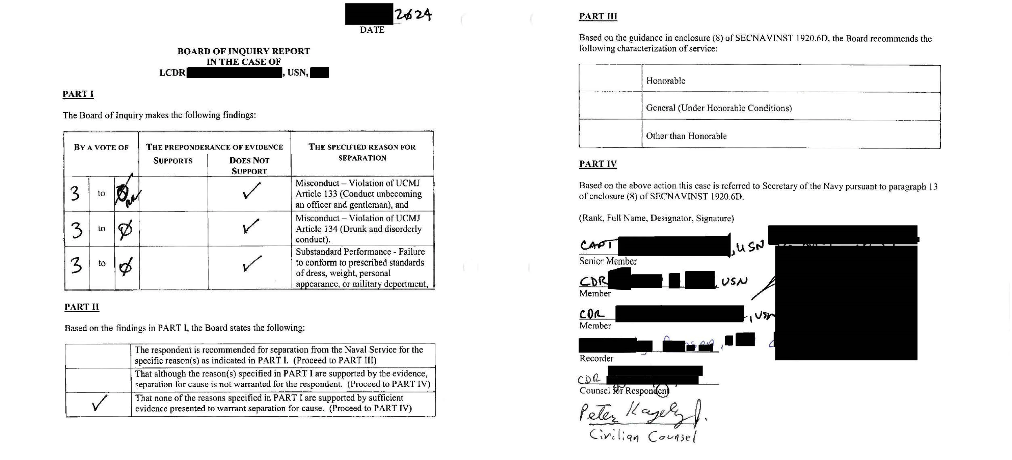 Board Of Inquiry or Show Cause Board